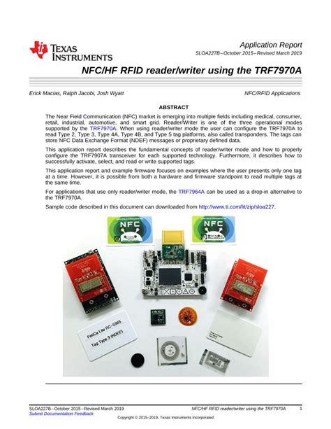 NFC/HF RFID reader/writer using the TRF7970A (Rev. B)